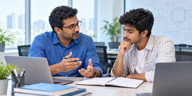 Career mentor helping an engineering student prepare for an interview